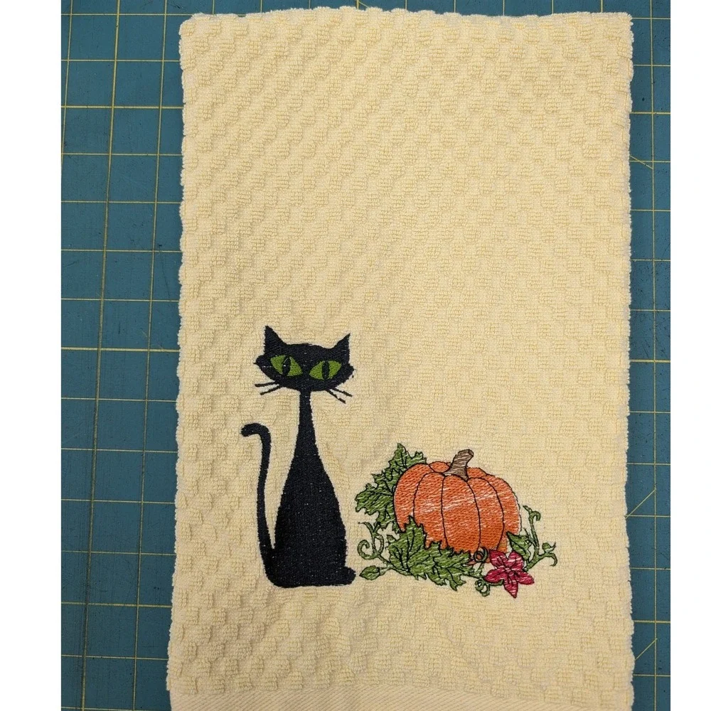 Mid Mod Cat Pumpkin Retro Fall Halloween Mid Century Modern Kitchen Hand Towel